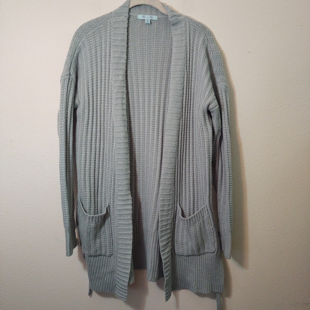 She + Sky Blue Knit Lace Up Cardigan Sweater S